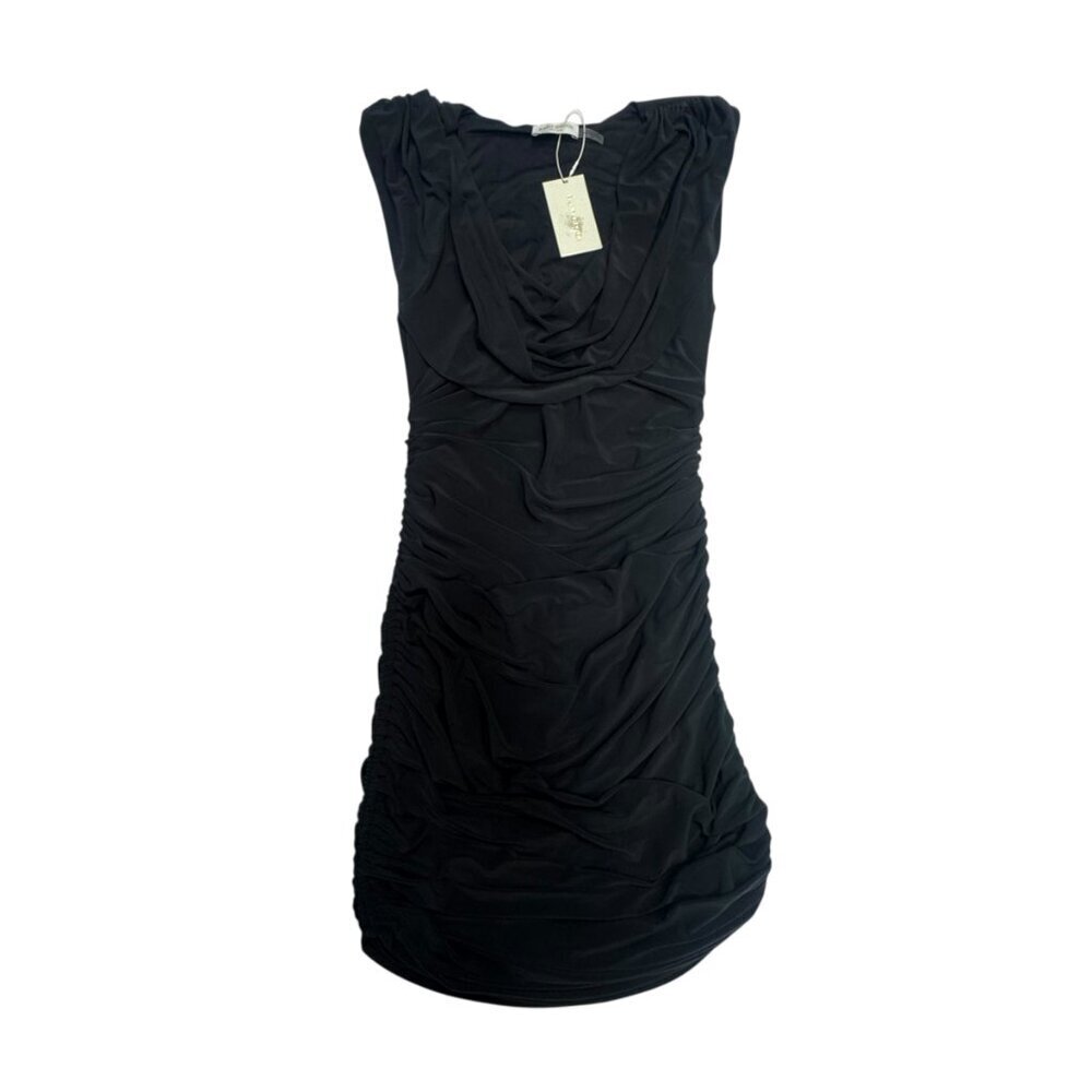 NWT Ramy Brook Black Draped Cowl Neck Ruched Mini Dress – Size Small - Picture 3 of 6